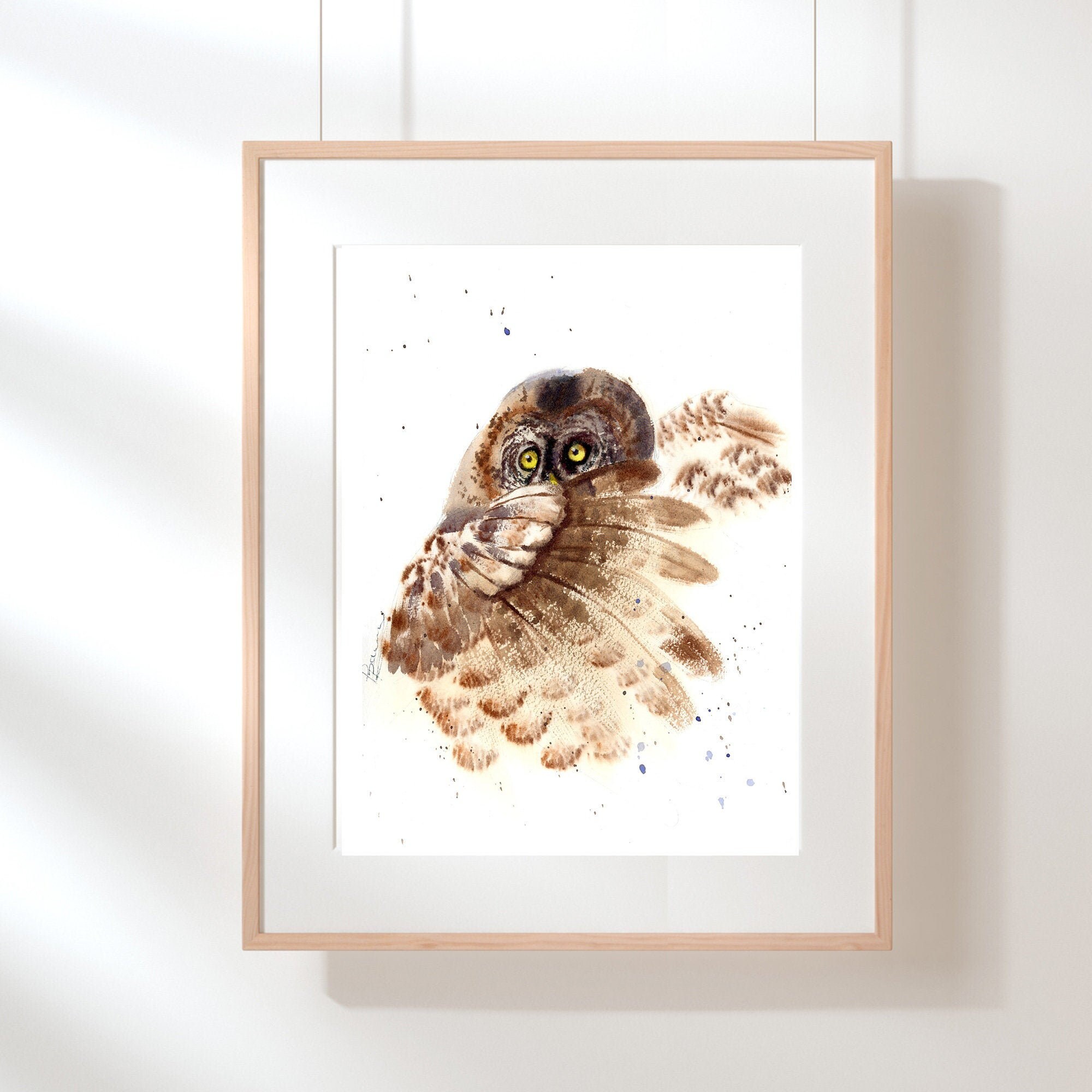 White owl painting woodland nursery poster Polar Owl art print wall decor Flying bird Watercolor Snowy owl fine art print