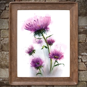 Watercolor Thistle Canvas Print: Purple Floral Botanical Wall Art