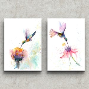 Hummingbird Watercolor Print Set: Vibrant Floral Nature Art