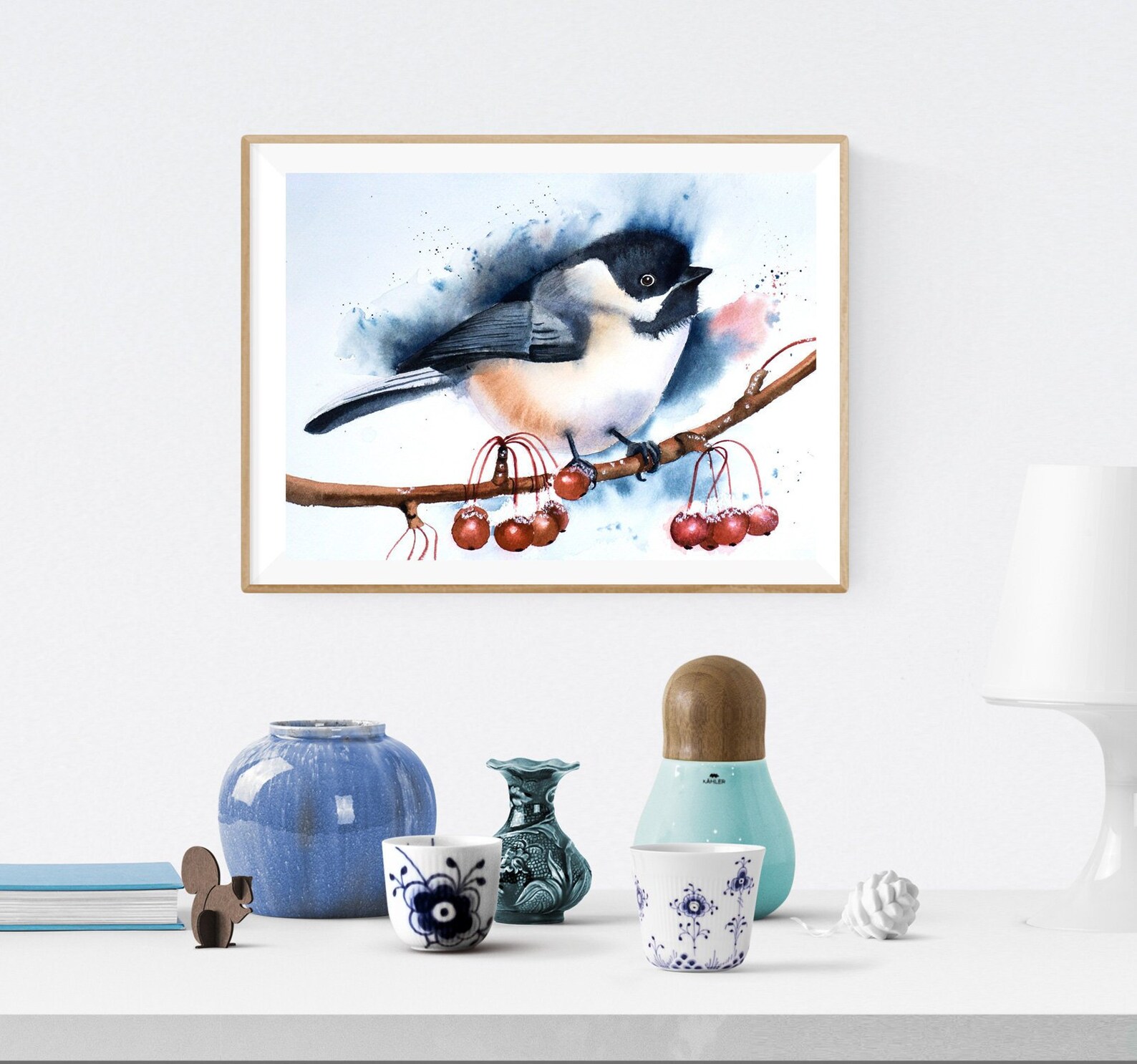 Chickadee painting Original Watercolor Winter bird Wall art Etsy