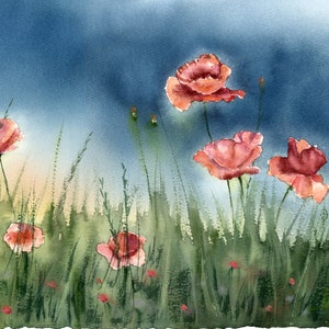  Poppies Landscape | Original Watercolor Painting, Red Flowers Wall Art ...