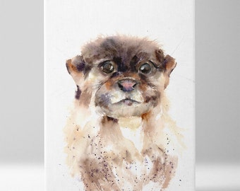 Otter Watercolor Print, Brown Animal Painting, Wild Sea Animal Canvas Ready To Hang Or Giclée Print