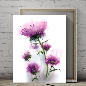 Thistle Canvas Print, Flowers Watercolor Painting, Purple Botanical  Wall Decor, Floral Large Artwork, Thistle Art Ready To Hang