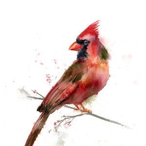 Watercolor Cardinal Original Art - Red Bird Painting Wall Decor, Bird Lover Gift, Unique Handmade Artwork