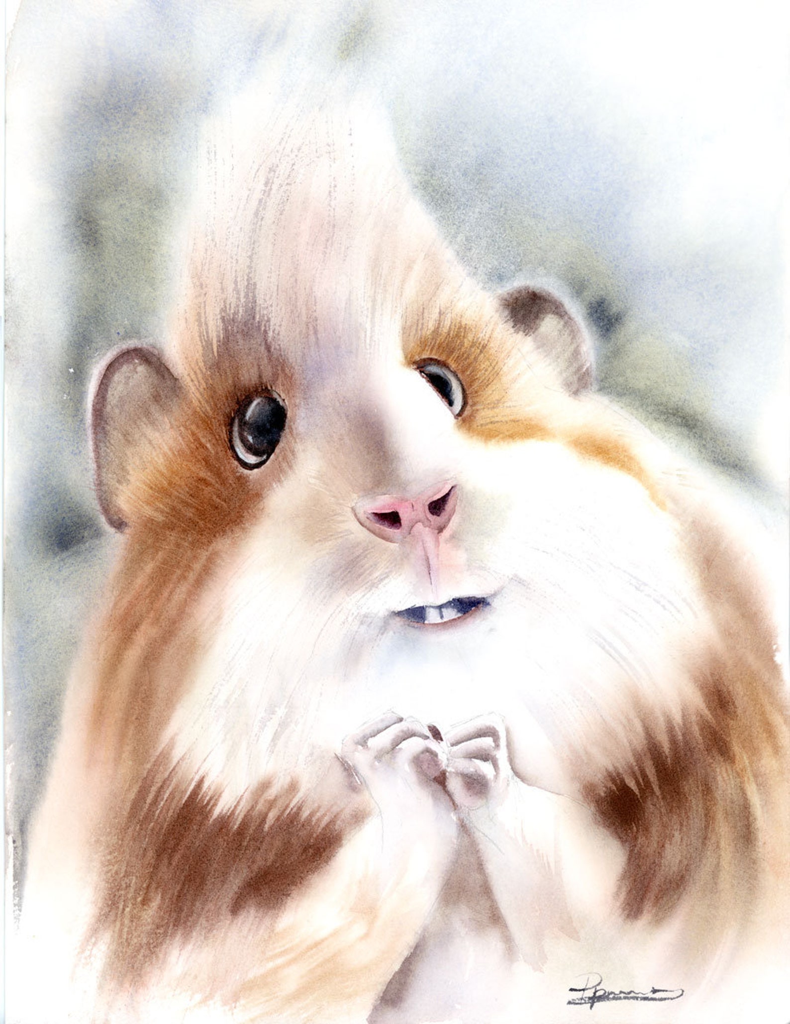Cute Animal portrait Guinea pig Painting Original Watercolor Etsy