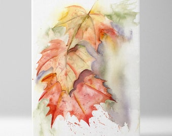 Watercolor Maple Leaves Print, Botanical Art Decor, Autumn Painting Wall Art Print On Canvas, Nature Living Room Decor