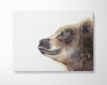 Bear Wall Art Print, Watercolor Painting Woodland Animal, Wild Brown Animal Portrait, Canvas Ready To Hang