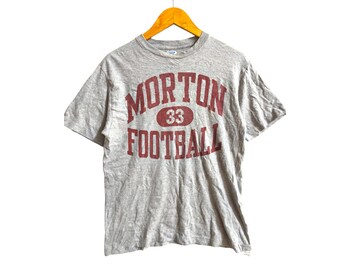 Vintage Dubbleworks by Warehouse & Co Morton Football T-Shirt | Japanese Brand Heritage Streetwear | Gray Cotton Loopwheel Style Tee