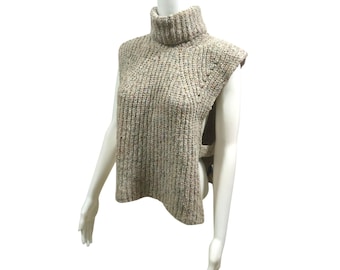 Isabel Marant Etoile Megan Knit Vest Beige Turtleneck Sleeveless Sweater