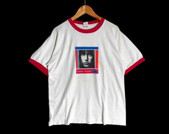 Vintage Sonic Youth Jane Birkin Ringer T-Shirt White Red 1996 Band Tee Rare Rock