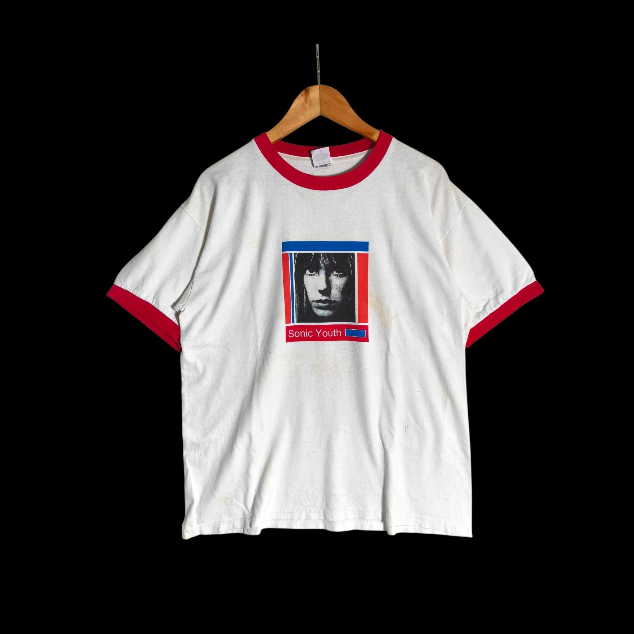 Vintage Sonic Youth Jane Birkin Ringer T-shirt White Red 1996 Band