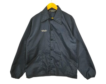 Vintage 80s Nylon Coach Jacket Navy Blue Windbreaker Snap Button Workwear Coat Embroidered Walt Size Medium 80s 90s Streetwear Gorpcore