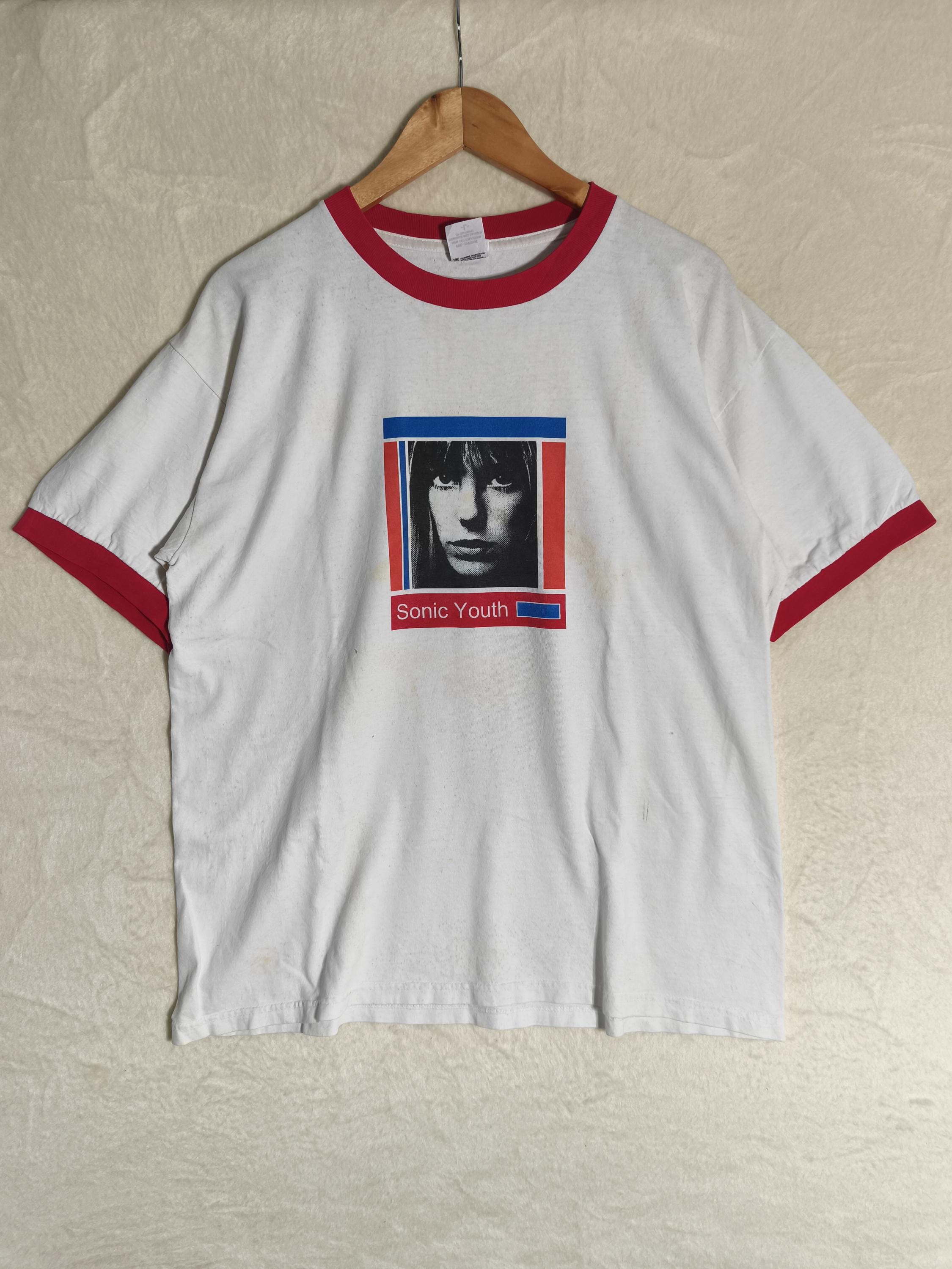 Vintage Sonic Youth Jane Birkin Ringer T-shirt White Red 1996 Band
