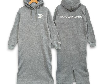 Arnold Palmer Grey Hoodie Dress | Long Sleeve Maxi Sweatshirt Dress | Embroidered Logo Athleisure | Soft Lounge Wear for Women