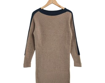 Authentic Balenciaga Robe-Pull Nicolas Ghesquière Ribbed Knit Sweater Dress | Vintage Camel & Black Designer Jumper | Luxury Knitwear | Wool