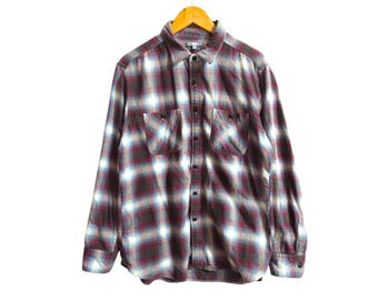 Uniqlo Flannel Shirt, Shadow Plaid Red Checkered Button Up, Grunge 90s Aesthetic, Soft Cotton
