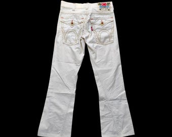 Edwin Blue Trip Japanese Denim Jeans White Bootcut Flared Y2K Vintage Contrast Stitching