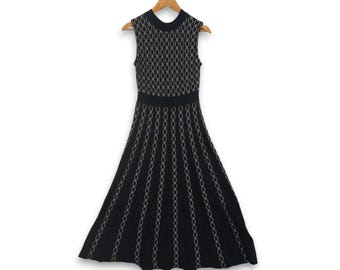 Maglie Le Cassetto Chainlink Jacquard Knit Midi Dress Sleeveless Made in Japan Designer