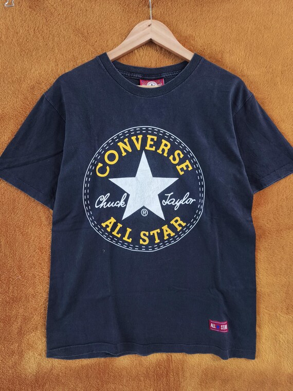 Converse, Vintage 90s Converse All Star Chuck Taylor T-Shirt | Black Single Stitch Made in USA Streetwear Graphic Tee