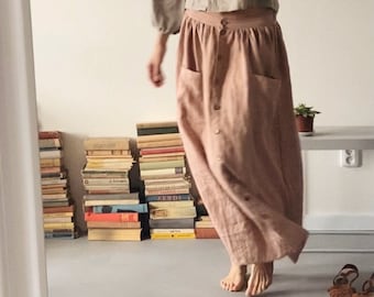 Women linen skirt with buttons - altered length