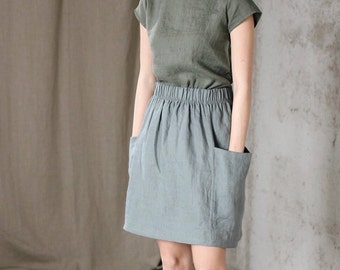 Women's linen skirt MOLLY / washed linen / available in 18 colors