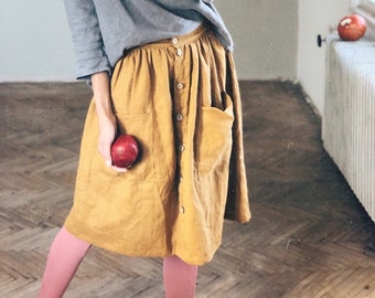 Women linen skirt with buttons