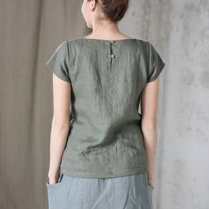 Women&#39;s Linen Top: Short Sleeve Washed Linen Shirt