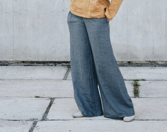 Women's linen wide leg pants / linen trousers