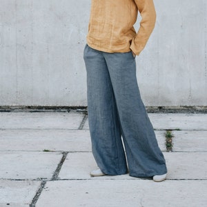 Women's linen wide leg pants / linen trousers