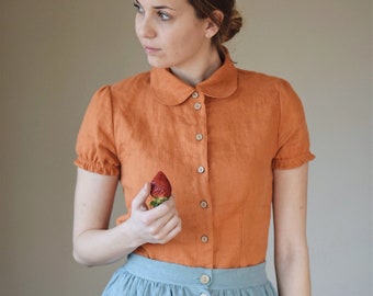 Women's linen shirt EMILY short sleeve