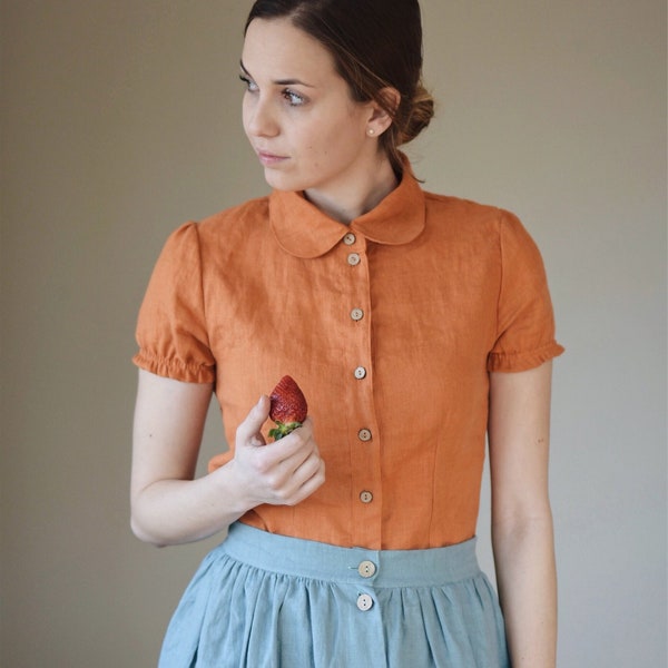 Women's linen shirt EMILY short sleeve