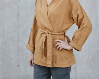 Damen Leinen Kimono