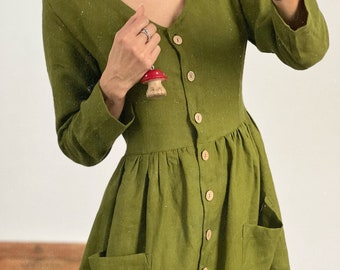 Women linen button dress LUISA long-sleeve