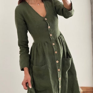 Women  linen buttons dress LUISA long sleeve