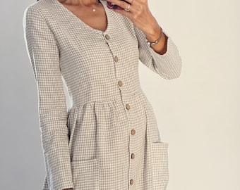 Women's linen buttons dress LUISA long sleeve