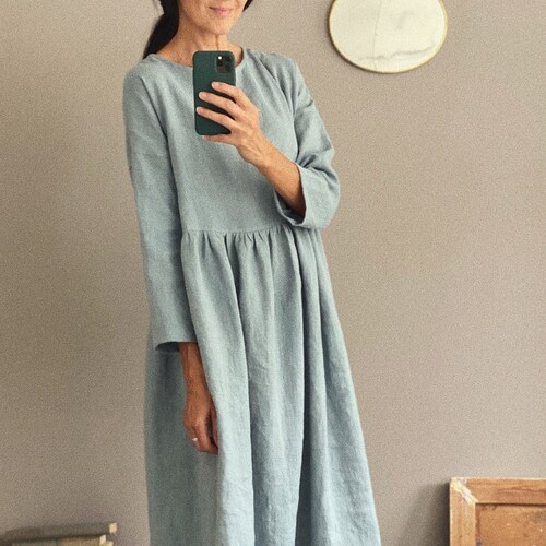 Women's Linen Dress Linen Home Wear Short Sleeves Long - Etsy