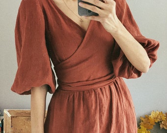 Women linen wrap dress LARA