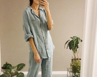 Damen Pyjama Set aus Leinen