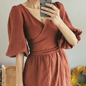 Robe portefeuille en lin pour femme LARA