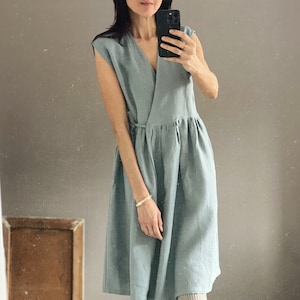Women  linen wrap dress/jacket sleeveless
