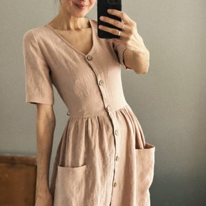 Women's linen buttons dress LUISA short sleeve
