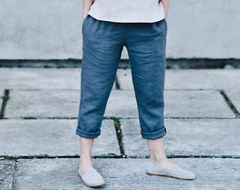 Women's linen pants / linen trousers / washed linen