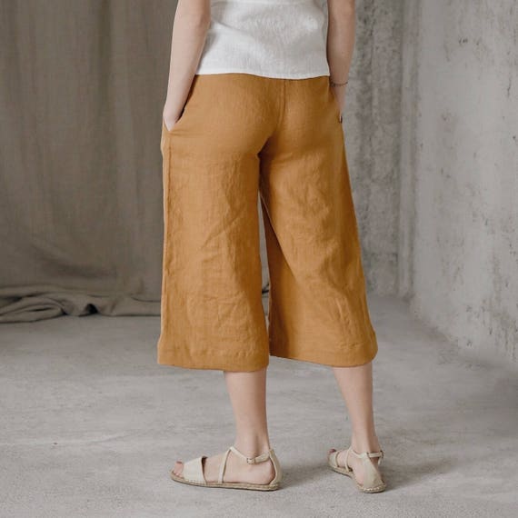Women's Linen Wide 3/4 Leg Pants / Linen Trousers / Linen Culottes