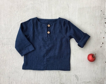 Kids soft linen top with buttons - long sleeves