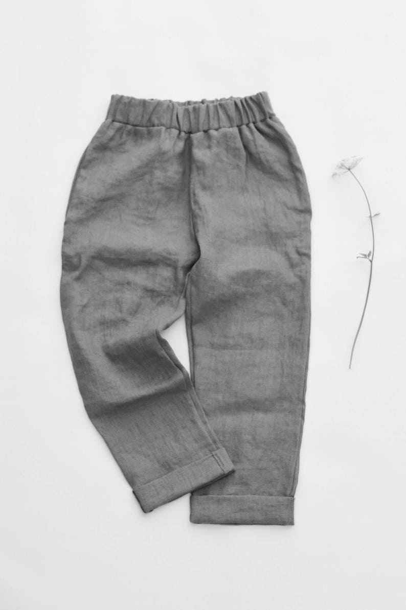 Kids linen trousers 100% washed linen image 1