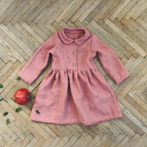 Girls linen dress with Peter Pan collar image 1