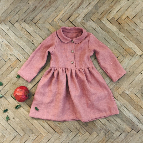 Girls linen dress with Peter Pan collar