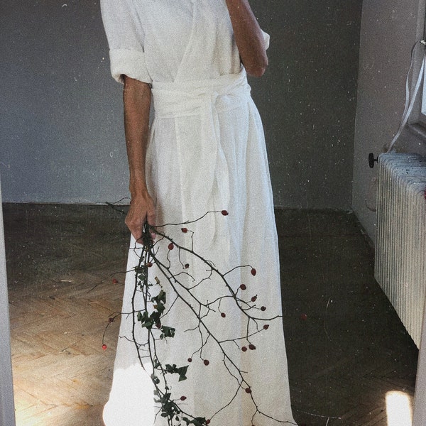 Women's linen wrap dress CHARLOTTE - customized length