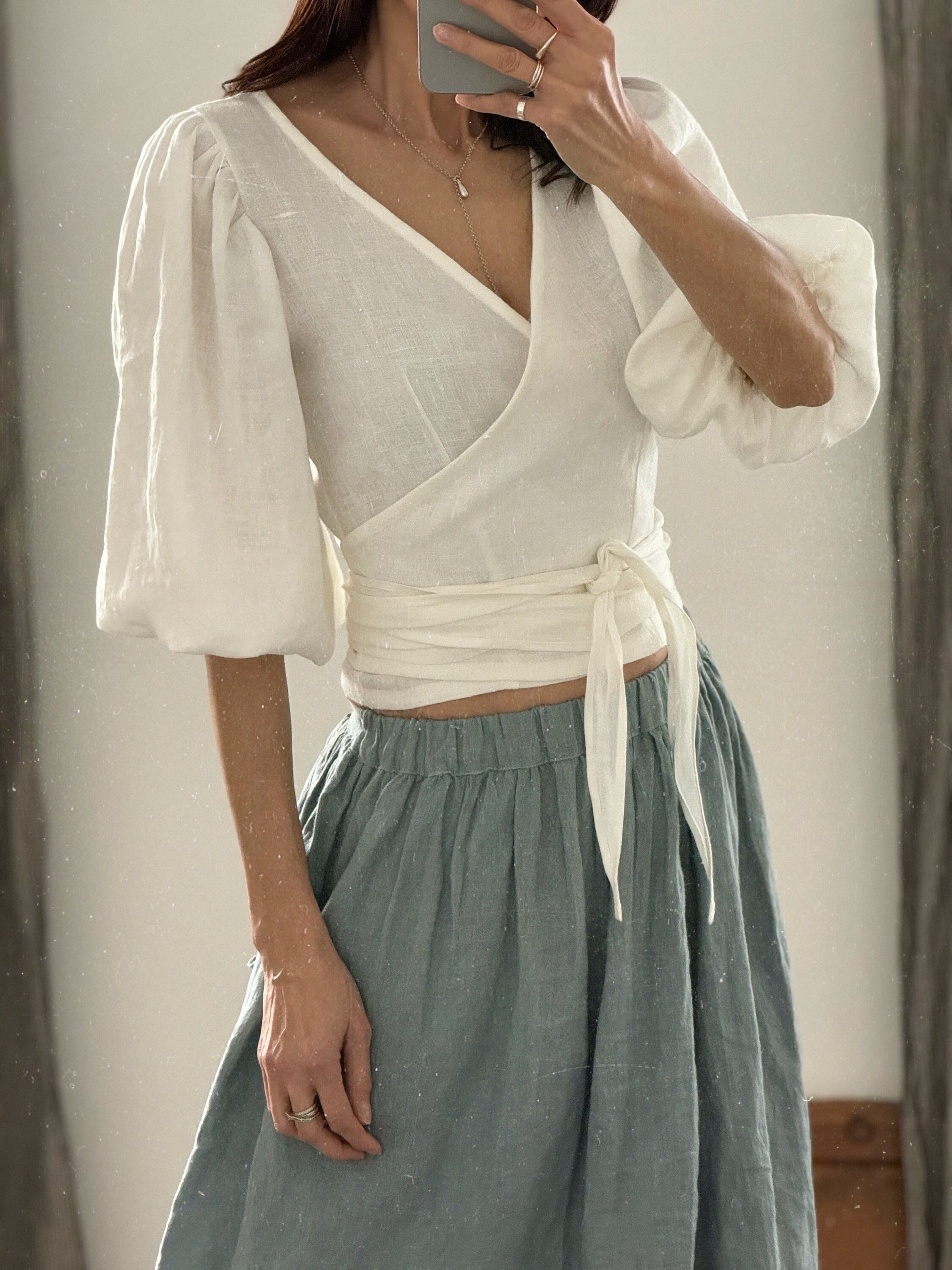【INCHANT ME】[Skirt SET] Crio Wrap Loose Fit Blouse Women's Linen Wrap Blouse LARITA, Washed Linen Wrap Shirt