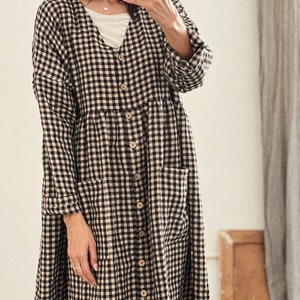 Women's linen buttons oversized dress V-neck long sleeve image 5